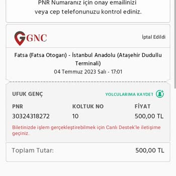 O-Bilet Ücret İadesi Problemi