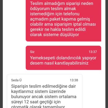 Yemeksepeti Ücret İadesi Yapılmaması