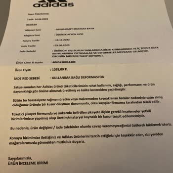 adidas Ayakkabının Çok Kısa Sürede Yırtılması