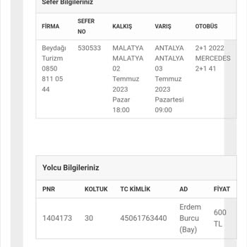 Beydağı Turizm Otobüs Bileti İptali