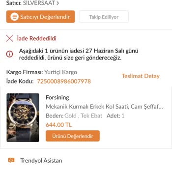 Trendyol Silver Saat Bozuk Saat Yollamışlar İade Kabul Etmiyorlar