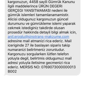 Sinotrans Makzume Lojistik Gümrük Takıldığını İddia Edilmesi