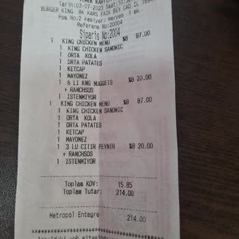 Burger King Metropol Karta İstediğim Menüyü Vermedi