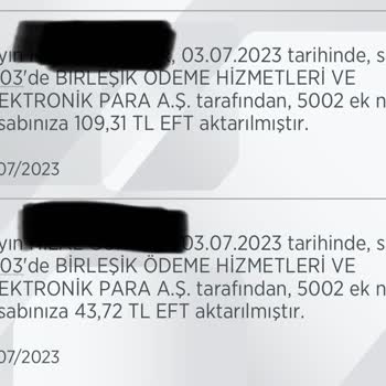 Birleşik Ödeme Hizmetleri Ve Elektronik Para A. Ş Hesaba Para Geldi