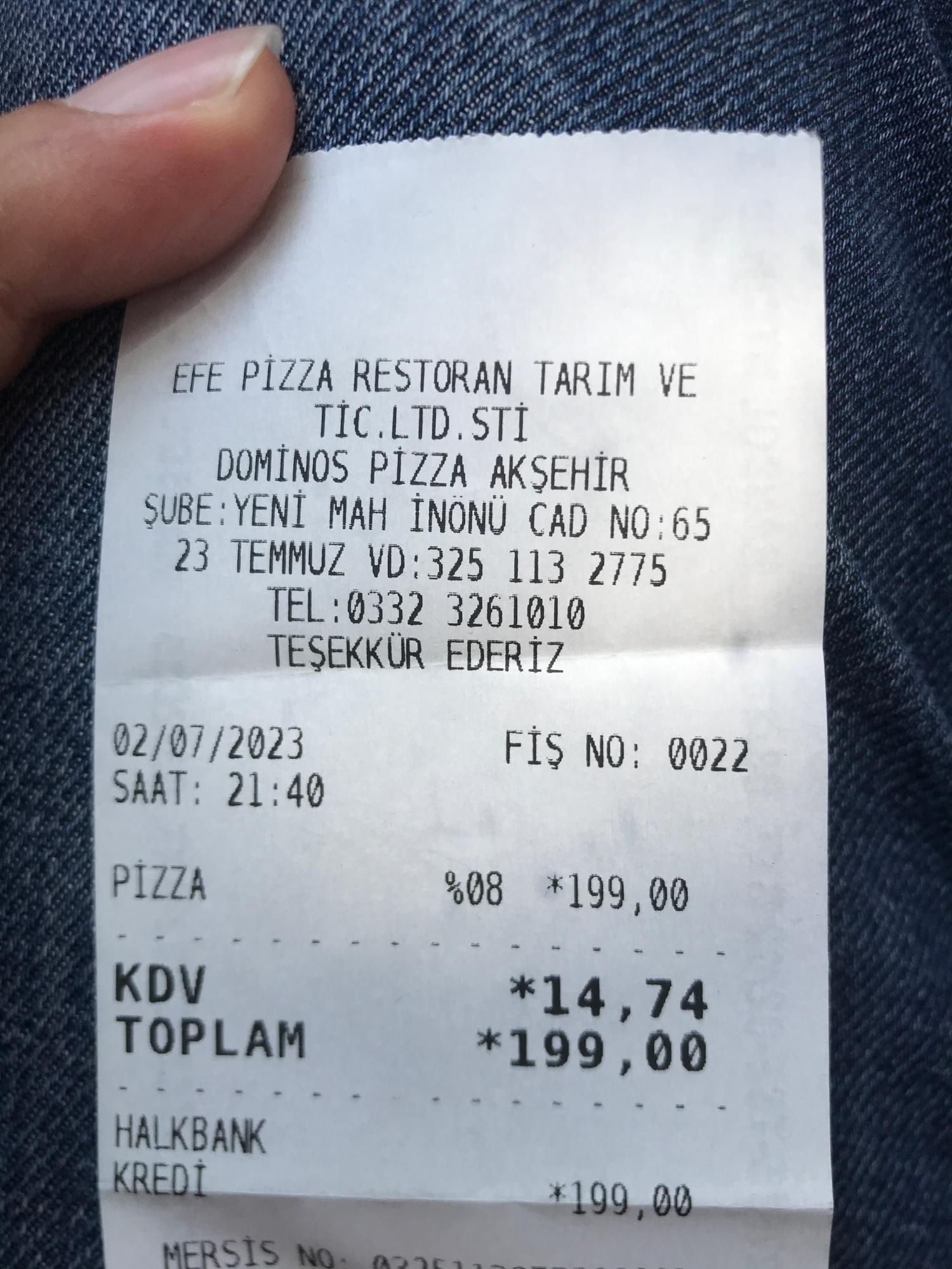 Domino's Pizza Yüksek Fiyat Farkı Şikayetvar