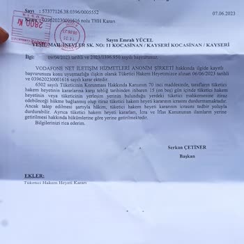 Vodafone Tüketici Hakem Heyetinin Kararına Uyulmaması