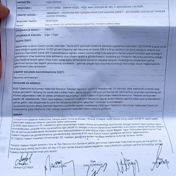 Vodafone Tüketici Hakem Heyetinin Kararına Uyulmaması