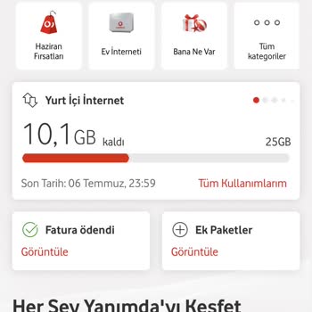 Vodafone Ek Paketler Tarifeler