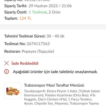 Trendyol Yemek Siparişi İadesi Almıyor