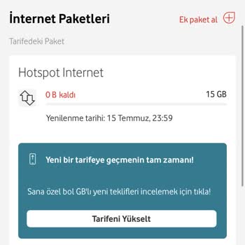 Vodafone Limitsiz Paket Hotspot Limiti