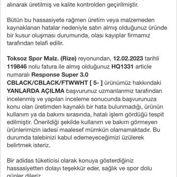 Adidas Ayakkabı Firma Kabul Etmiyor
