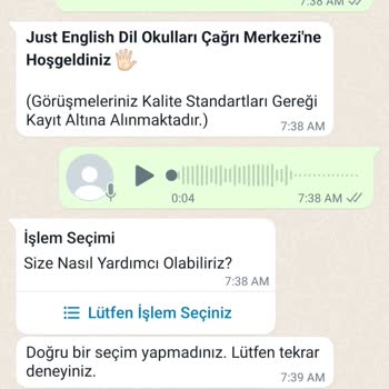 Just English Kursunun WhatsApp'tan Sahte Bot Mesajla Cevap Yazması