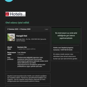 Hotels.com Para İadesi Rezervasyon İptali