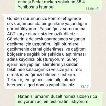 AGT Kurye (aynigunteslim.com) Agt000057805 Numaralı Kart Mağduriyet