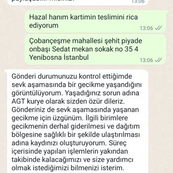 AGT Kurye (aynigunteslim.com) Agt000057805 Numaralı Kart Mağduriyet