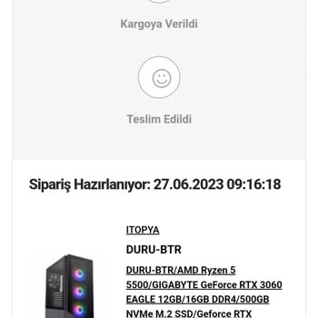 İtopya Bilgisayar İtopya Kargom Gönderilmedi
