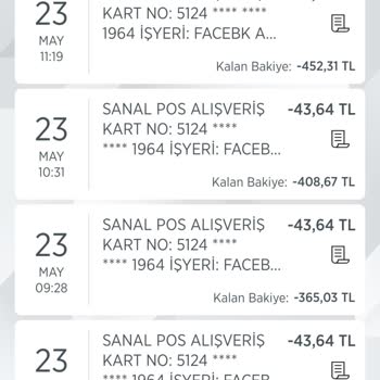 Facebook Kartımdan 15 Kez Toplamda 734 Lira Para Çekti