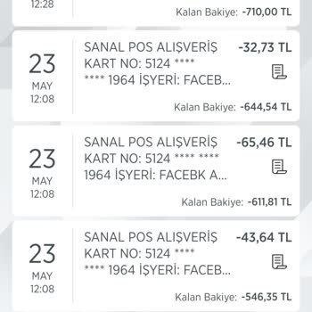 Facebook Kartımdan 15 Kez Toplamda 734 Lira Para Çekti