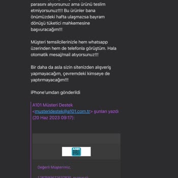 A101 Ürünün Teslim Edilmemesi