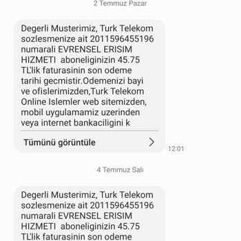 Türk Telekom Bana Ait Olmayan Aboneliğe Ait Borç Bilgisi