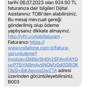 Vodafone Fazla Fatura Tutarı