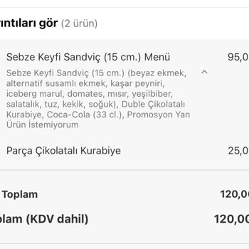 Subway Sebze Keyfi Sandviçinin Malzemeleri