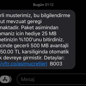 Vodafone Haksız Alınan Aşım Paketi Ücreti