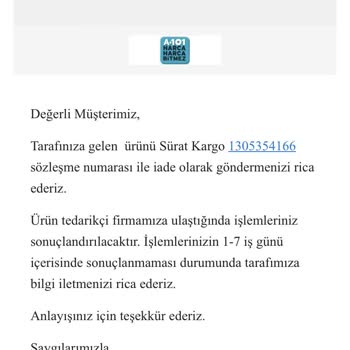 A101 Ürün İademi Yapmıyor