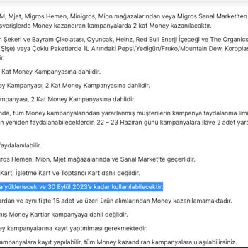 Migros Kazanılan Money Puanları Silmiş