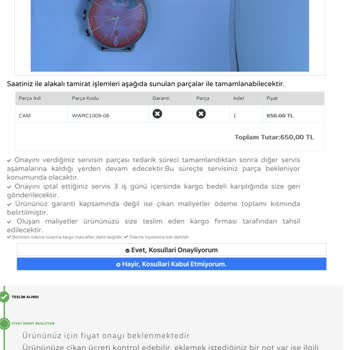 Saat & Saat Garanti Kapsamında Olması Gereken