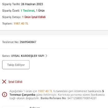Uysal Kardeşler Yapı Siparişim İptal Edildi!
