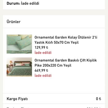 English Home Siparişimi İade Etti