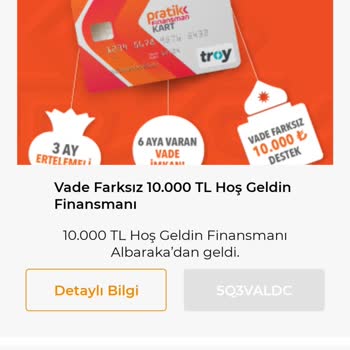 Albaraka Bankası 3ay Ertelemeli 6ay Vadeli 10000 TL Kampanyası