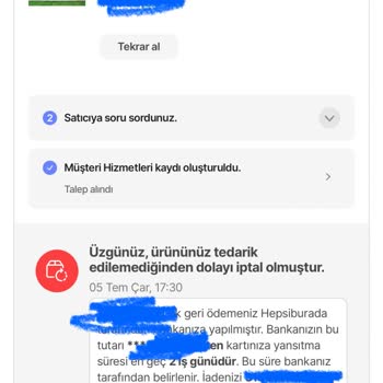 Hepsiburada 20 Gün Sonra Sipariş İptali.