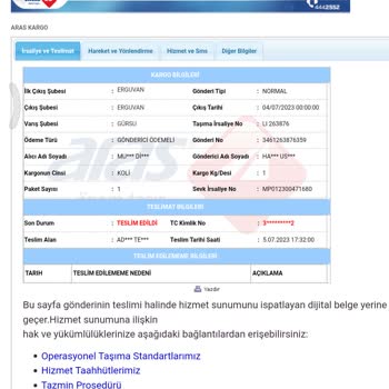 Aras Kargo Başkasına Teslim Etti