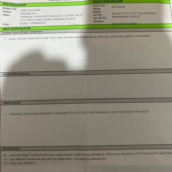 Monster Notebook Garantisi Olan Cihazın Yok Deyip Servisten 1200 TL Ücret İstediler