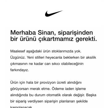 Nike Siparişim İptal Edildi