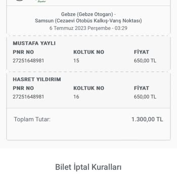 Obilet Paramı Geri İstiyorum
