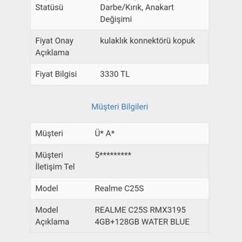 Realme Servis KVK Şikayeti