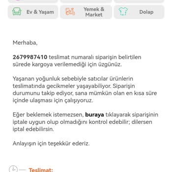 Trendyol Zamanında Gönderilmeyen Kargo