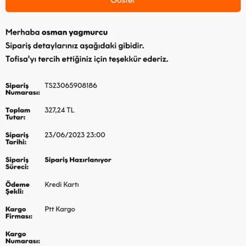 Tofisa 10 Gündür Hazırlanan Sipariş Gelmeyen Sipariş
