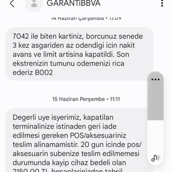 Garanti BBVA Kesilen Pos Cihazı İade Bedeli