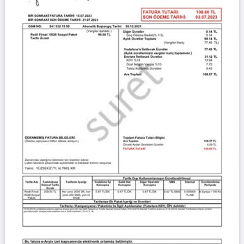 Vodafone 2 Fatura Ücreti Aldı