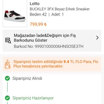 FLO Ayakkabı FLO Mobil Uygulamasından Sipariş Verilen Ürün