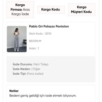Oyku Wear Ürün İadesi Kargo Kodu Sorunu