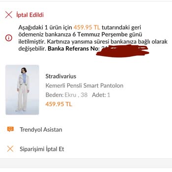 Stradivarius Stoğu Olduğu Halde Sipariş İptali