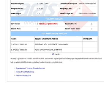 Aras Kargo Günebakan Şubesi Kargo Teslim Etmiyor