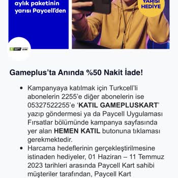 Paycell Gameplus %50 Anında İade