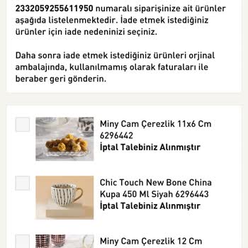 English Home Ürünü Sipariş Ettiğim Halde İade Yapmadı