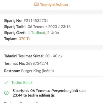 Trendyol Yemek Siparişi Ücret İadesi Yapmadı